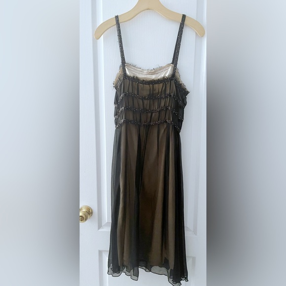 BCBG Max Azria Black Spaghetti Strap Mesh Dress with Bead Detail - Picture 2 of 8